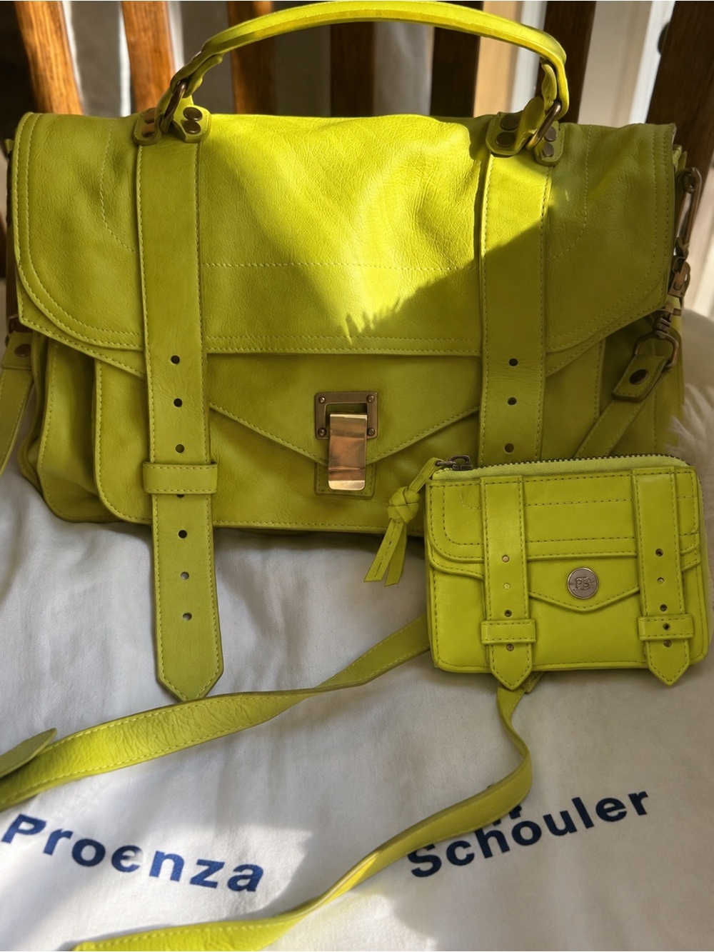 Proenza Schouler Neon Yellow PS1 Medium Satchel with Wallet